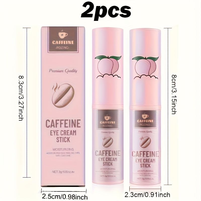 Two-Piece Caffeine-Labeled Eye Cream Stick Set with Coordinated Peach-Print Twist-Up Tube Design