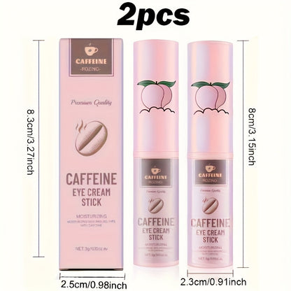 Two-Piece Caffeine-Labeled Eye Cream Stick Set with Coordinated Peach-Print Twist-Up Tube Design