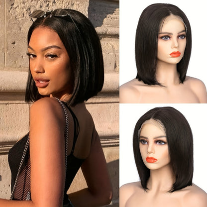 Bob Wig Human Hair 250% Density 4x4 HD Lace Straight Glueless Pre Cut Pre Plucked Wear and Go Natural Black for Women Daily Wear Party Music