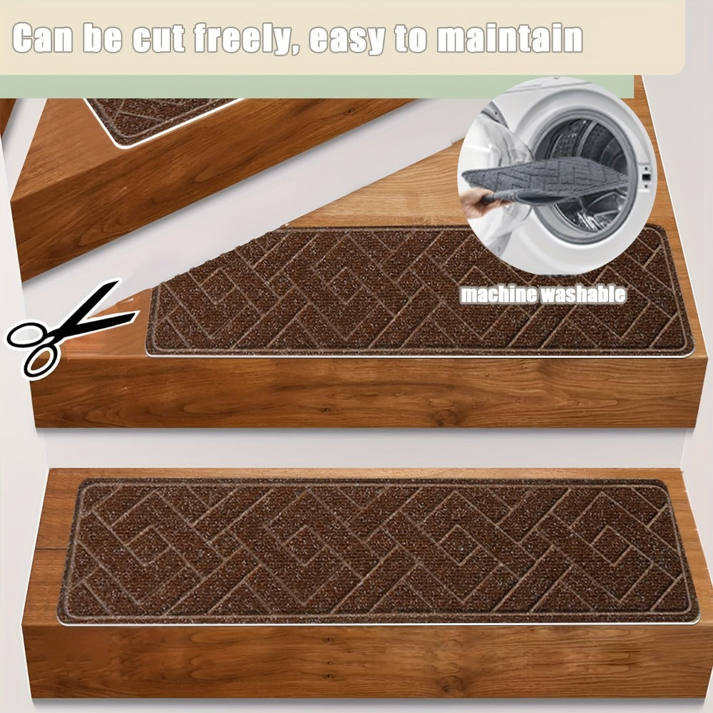 Stair Treads 15pcs 8"x30" Self-Adhesive Carpet Pads for Wooden Steps, Polyester Indoor Stair Mats for Safety