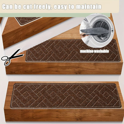 Stair Treads 15pcs 8"x30" Self-Adhesive Carpet Pads for Wooden Steps, Polyester Indoor Stair Mats for Safety