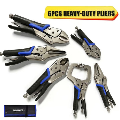 Pliers Set 6-Piece, Needle Nose, Curved & Locking C-Type Pliers, 5-10 Inch Sizes, Versatile Vise Grip Tool Kit for Home