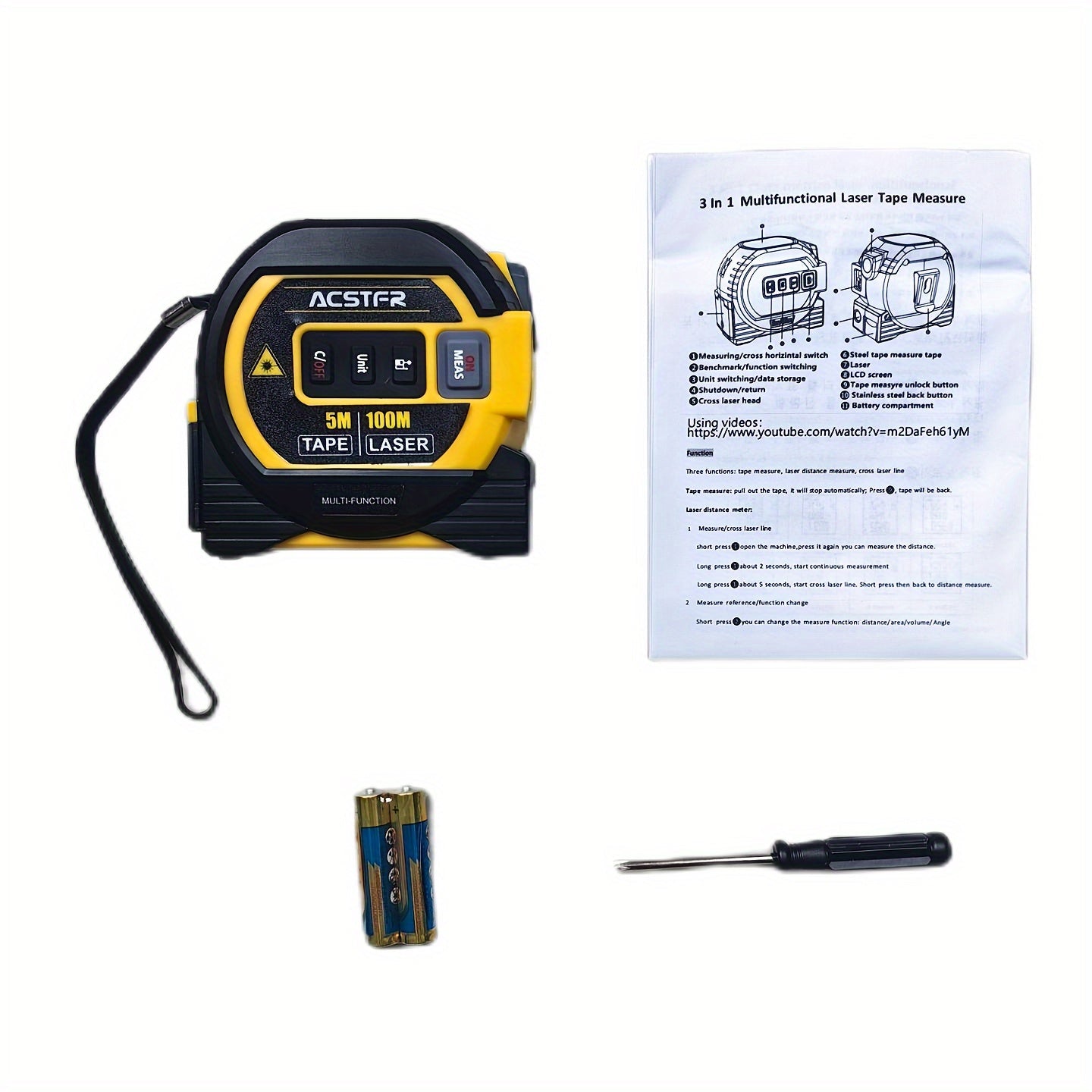 3-in-1 Laser Tape Measure Digital Laser Rangefinder Steel Tape Measure Cross Laser Level High for Entryways, Bedrooms and Living Spaces