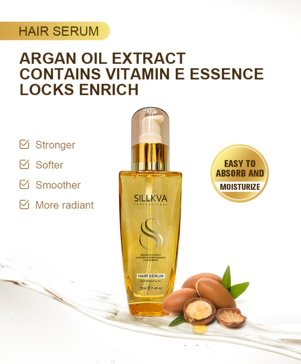 SILLKVA Argan Oil Liquid Hair Serum, Frizz Control & Flyaway Tamer, Smoothing Leave-In Treatment for Dry Damaged Hair
