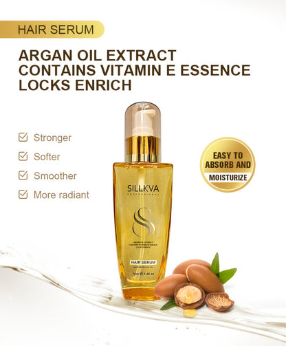SILLKVA Argan Oil Liquid Hair Serum, Frizz Control & Flyaway Tamer, Smoothing Leave-In Treatment for Dry Damaged Hair