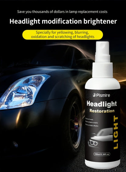 Headlight Restoration Kit Ceramic Coating Spray 100ml No Sanding No Polishing Required Quick Restore Yellowed Foggy Car Headlights DIY