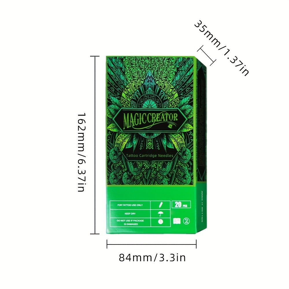 Tattoo Cartridge Needles with MAGICCREATOR Label, 20-Piece Box with 25 RL RS CM M1 Options