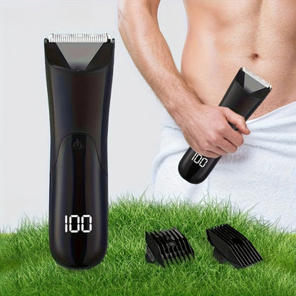 V-Shaped Ceramic-Blade Body Hair Trimmer with LCD Display, USB Cable, Guide Combs and Six Finish Options