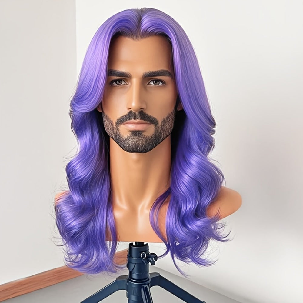 Synthetic Wig 26-Inch Men's Loose Curls with Middle Part in Seven Colors and Cap with Item-Specific Color, Length, Texture and Cap Choices