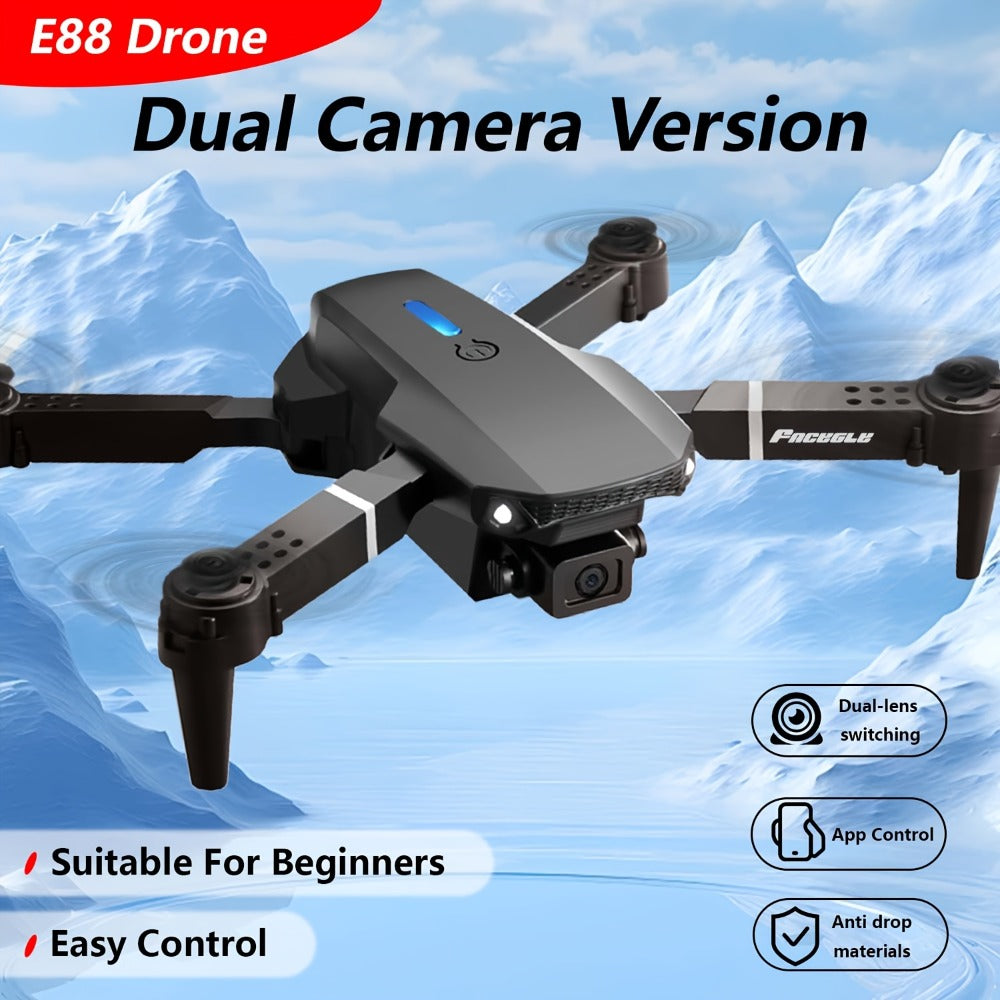 E88 Foldable Drone with Dual Camera with the Listed Color, Size or Set Options for Everyday Use