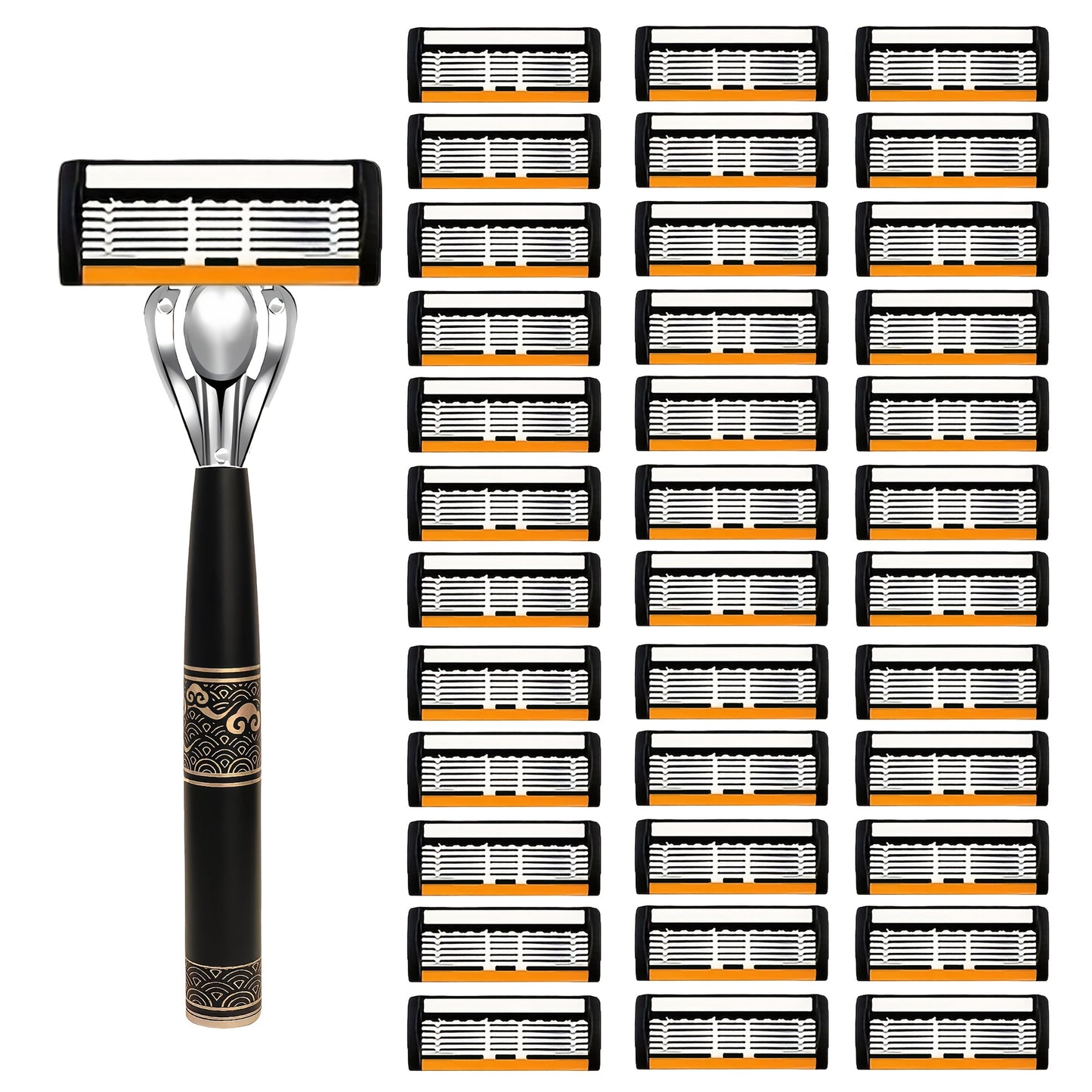Men's Razor 6-Layer Blade Refill Kit with Handle Smooth Precise Shaving – Multiple Options 6 12 24 30 36 Blades Cartridge Razor