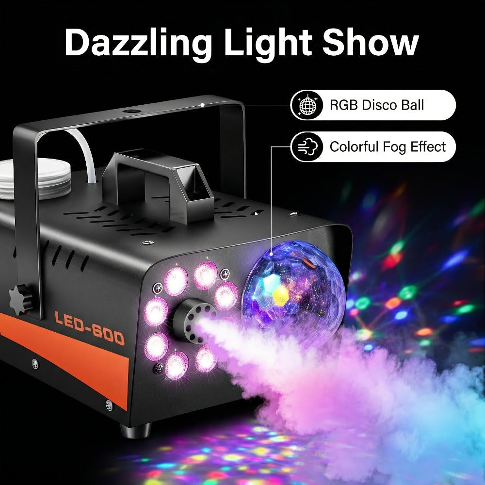 Fog Machine 600W with Disco Ball LED Lights, 3000 CFM Smoke Machine with 13 Colorful LED Effects & Wireless Remote