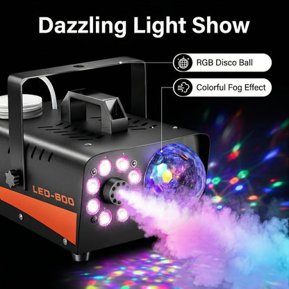 Fog Machine 600W with Disco Ball LED Lights, 3000 CFM Smoke Machine with 13 Colorful LED Effects & Wireless Remote
