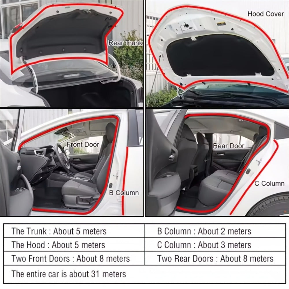 Car Door Seal Strip – 16.73ft Universal Self-Adhesive Rubber Weatherstrip for Noise Reduction & Sound Insulation, Fits Cars, Trucks