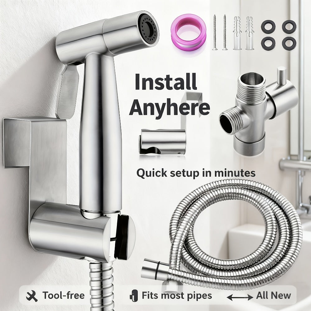 Wall-Mounted Handheld Spray Gun Set with Bracket, Teflon Tape & Flexible Hose – Bathroom Bidet Sprayer for Toilet, Sink