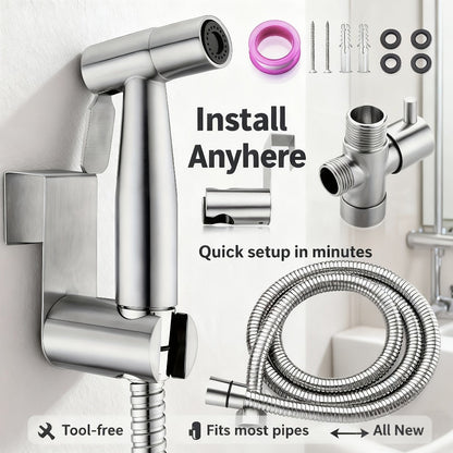 Wall-Mounted Handheld Spray Gun Set with Bracket, Teflon Tape & Flexible Hose – Bathroom Bidet Sprayer for Toilet, Sink