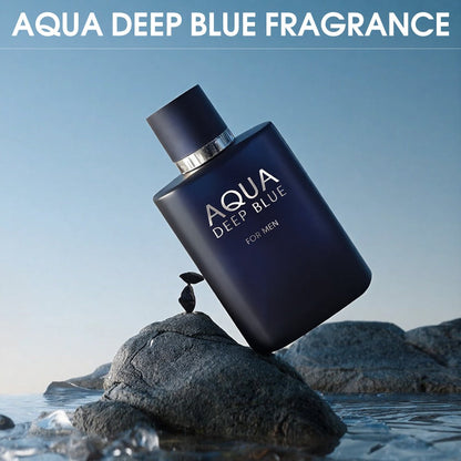 Eau de Toilette Aqua Deep Blue for Men 100ml Spray in Matte Navy Bottle with Matching Boxed Presentation