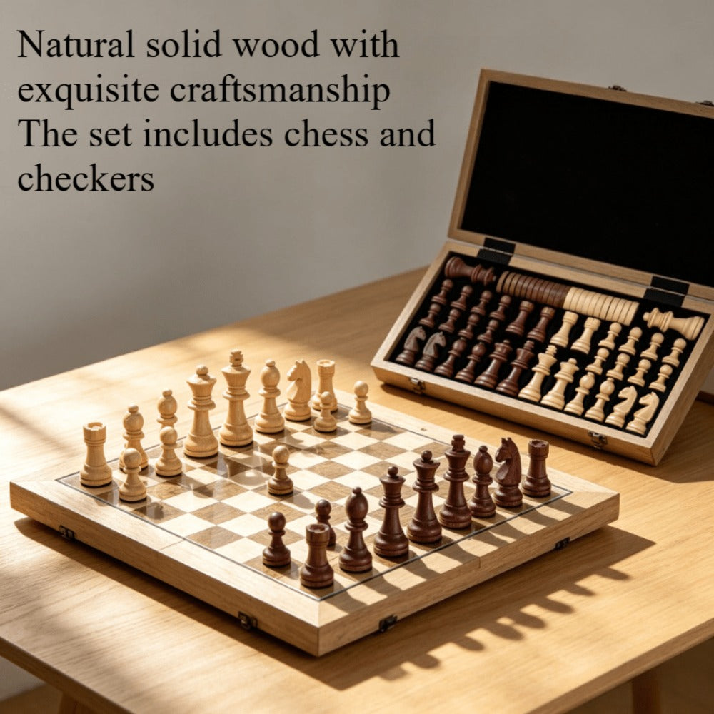 Folding Chess Set 33 Pieces with Board & Gift Box – Travel Portable Strategy Game for Kids Adults Beginners