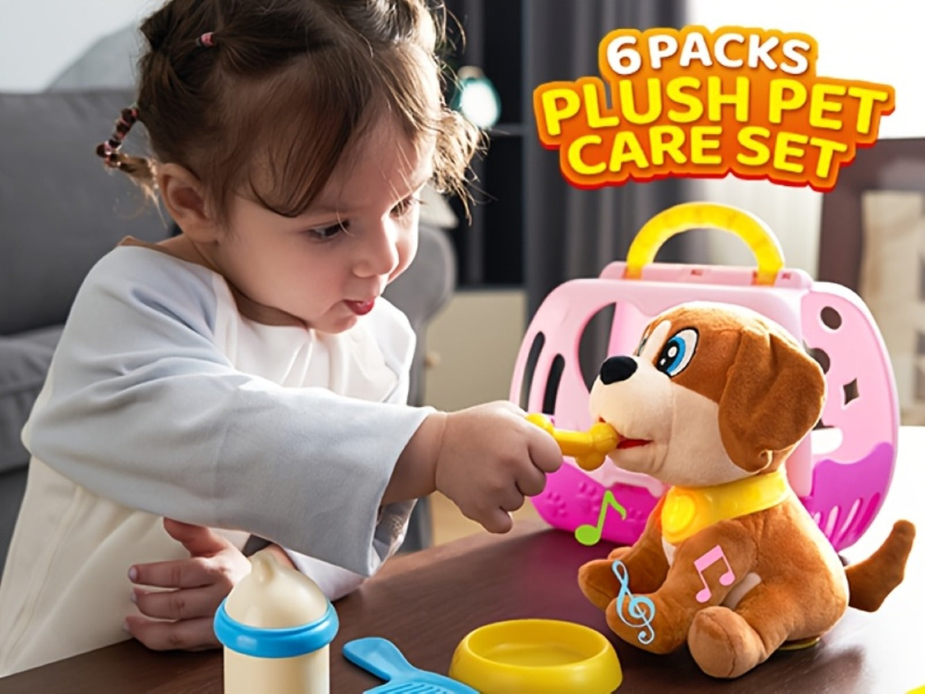 Interactive Plush Dog Toy for Toddlers with Carrier Set Music Lights Sounds with the Listed Color, Size or Set Options for Everyday Use