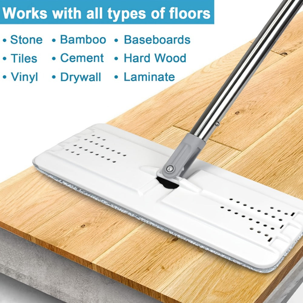 Hands-Free Flat Mop with Bucket Set – 8pcs, 6 Microfiber Pads & Gloves, Dry & Wet Floor Cleaning for Bedroom, Kitchen & Bathroom