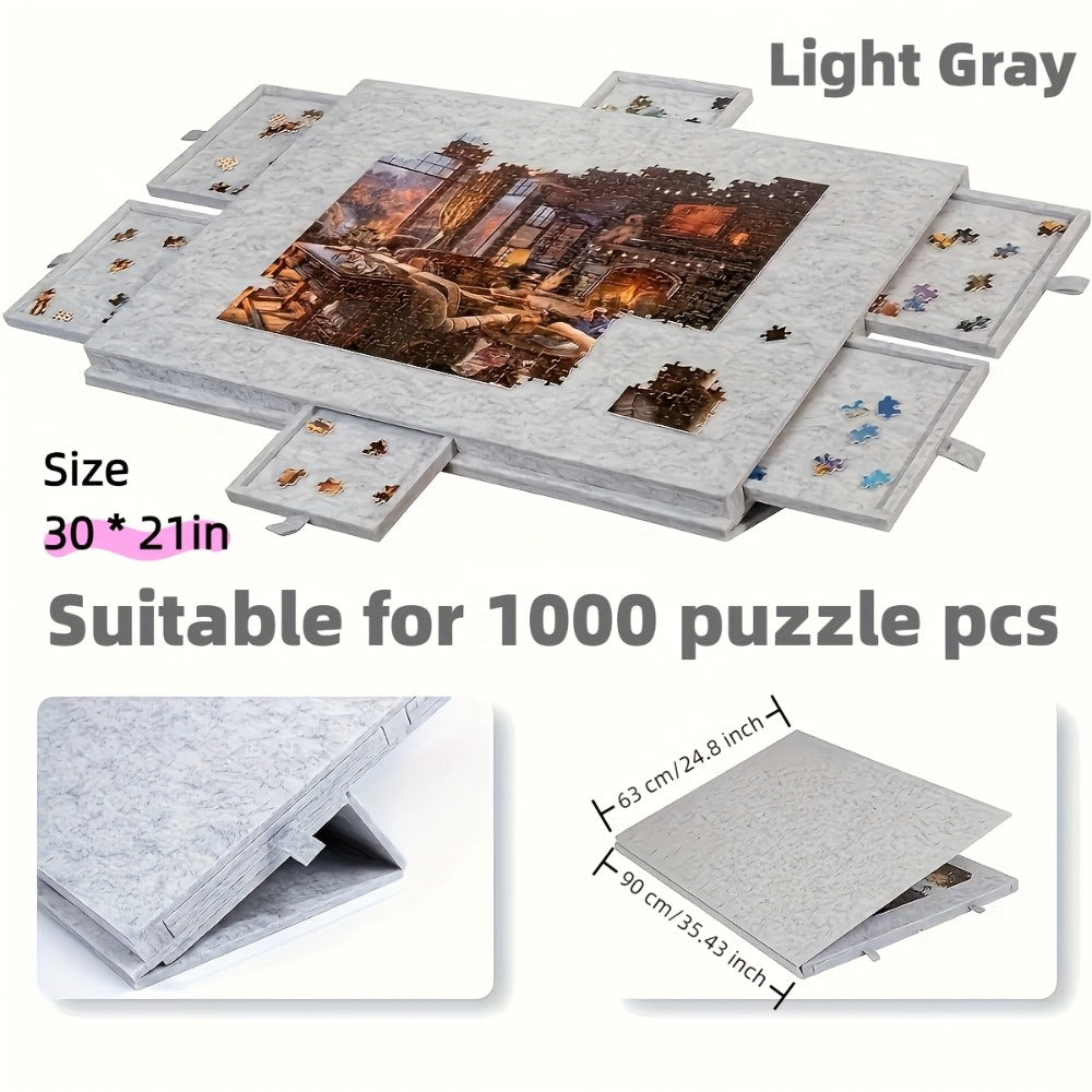 Gray Puzzle Board Collection with 1000- or 1500-Piece Sizes, Drawer and No-Drawer Options in Five Models