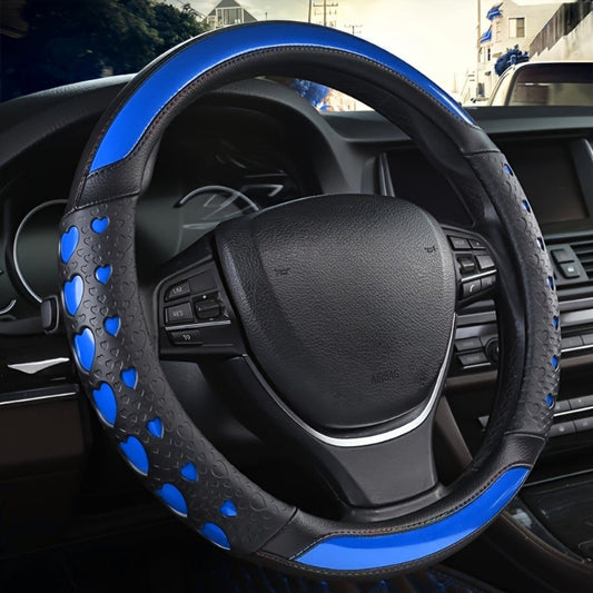 Steering Wheel Cover Faux Leather Heart Pattern – Non-Slip Wear-Resistant Anti-Aging All-Season Car Interior Accessory, Sports Style