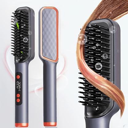 Hair Straightening Brush, 30-60 Sec Fast Heating, 3 Temperature Settings, Wide-Spaced Smooth Glide Teeth