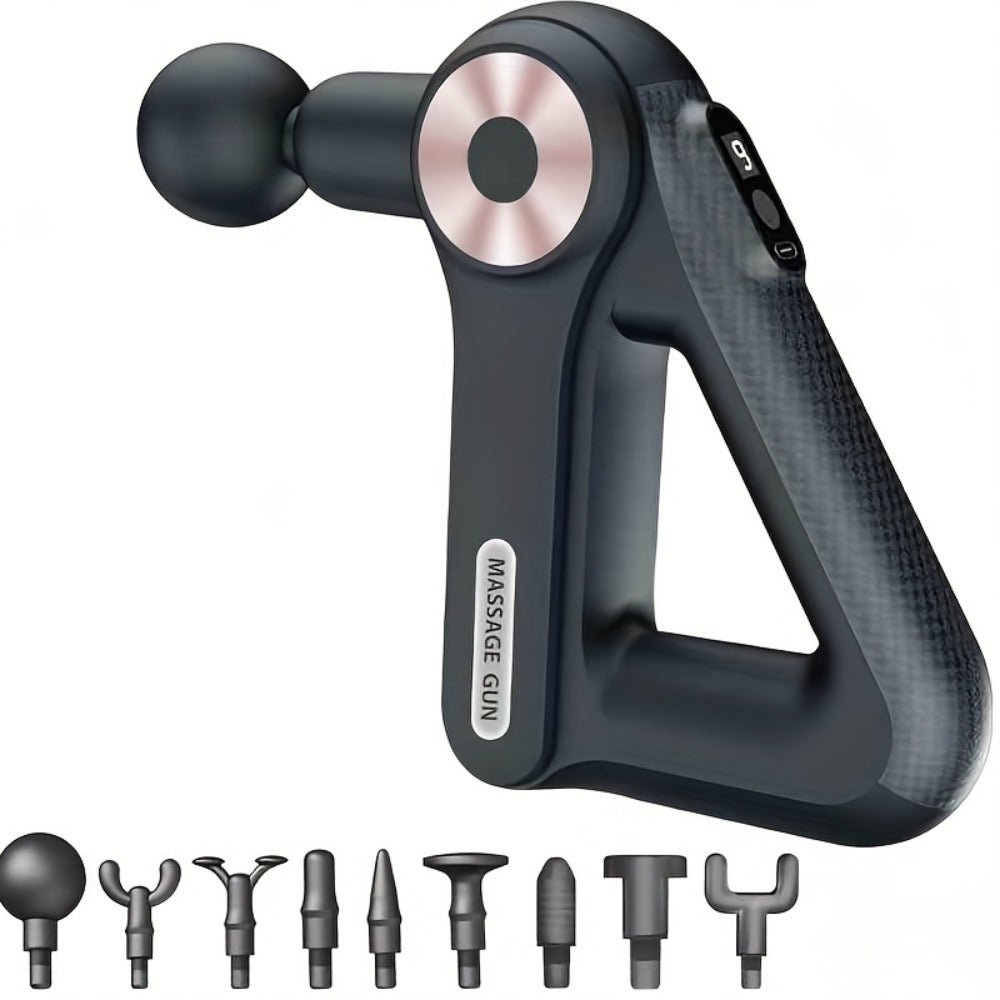 Triangular-Grip Massage Gun with Nine Attachments, Nine Gear Positions and Blue-Black or Gold-Black Finish