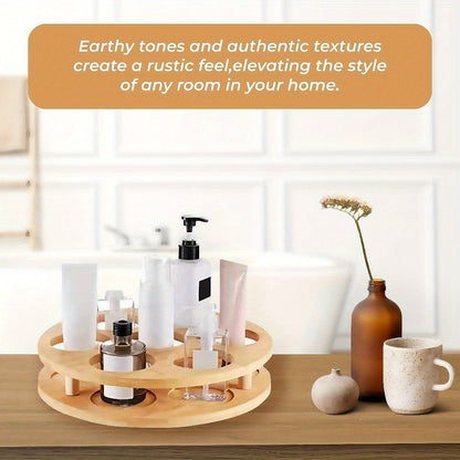 360 Rotating Bamboo Coffee Syrup Organizer 7-Bottle Holder Rack – Countertop Spice Condiment Storage Stand for Kitchen Bar Home Office