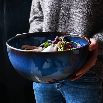 Extra Large Ceramic Bowls Set of 2, 81oz Deep Blue Salad Bowl, Ramen Noodle Soup Bowl, Stylish Durable Dinnerware for Home Kitchen