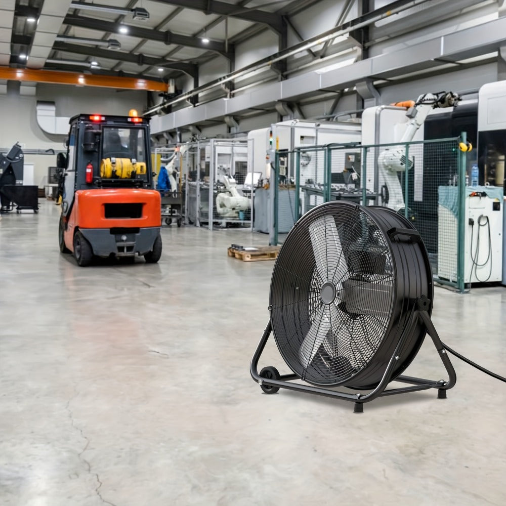 Industrial Drum Fan High Velocity Floor Fan 24 30 Inch, 3-Speed Metal Air Circulator 360 Tilt Casters ETL Listed