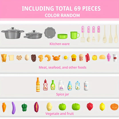 Pretend Play Kitchen Playset with Lights & Sounds, Interactive Toy Kitchen Accessories for Toddlers Ages 3+