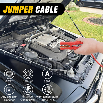 Car Emergency Roadside Kit with Jumper Cables – 12-Piece Automotive Safety Kit with Tow Rope, Safety Hammer, Tire Gauge