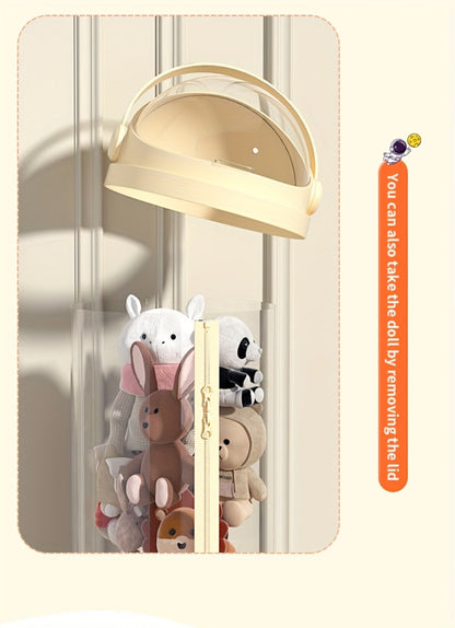 Stuffed Animal Storage Bin Transparent Cylindrical with Zipper, Large Plush Toy Organizer for Kids Bedroom Living Room