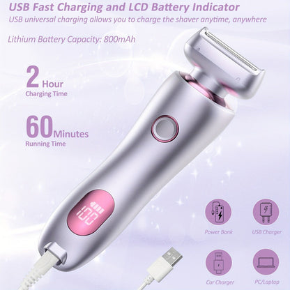 Electric Shaver Bikini Razor with Stainless Steel Blade, Rechargeable Power and Waterproof Wet/Dry Use in Purple