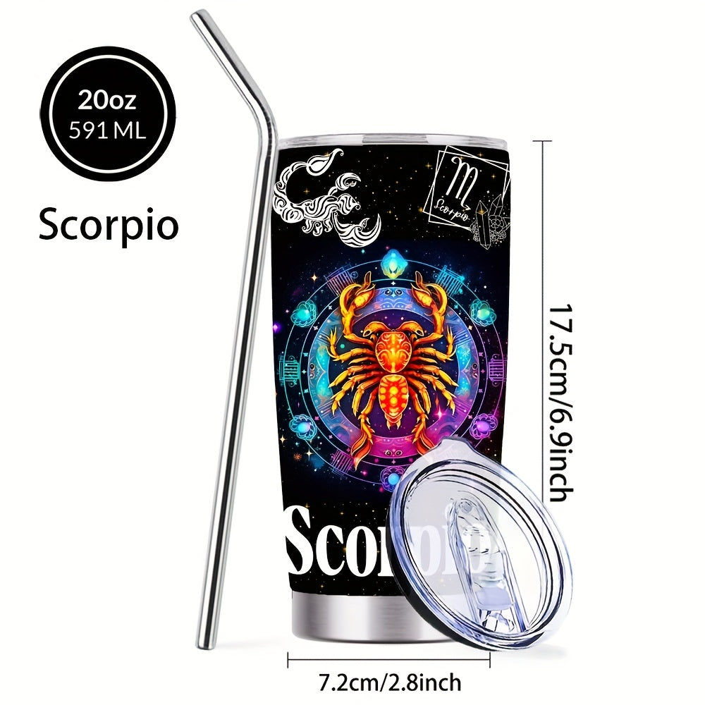 Insulated Tumbler 20oz Zodiac Sign 304 Stainless Steel with Lid, Straw and 12 Horoscope Options