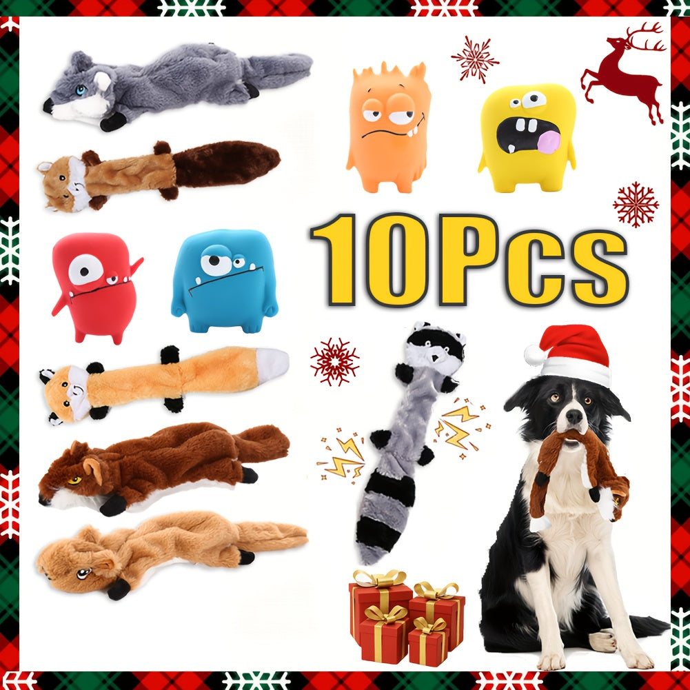 No Stuffing Dog Toys 10 Pack – Durable Crinkle Squeaky Plush Toys for Small Medium Large Dogs, Teething-Friendly for Aggressive Chewers