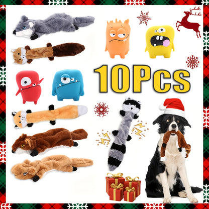 No Stuffing Dog Toys 10 Pack – Durable Crinkle Squeaky Plush Toys for Small Medium Large Dogs, Teething-Friendly for Aggressive Chewers
