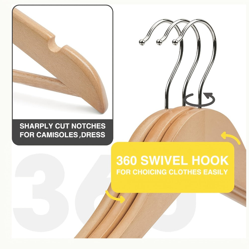 Solid Wood Clothes Hangers, 10/20/30 Pack Champagne Sturdy Wooden Coat Hangers for Jackets, Dresses & Heavy Coats