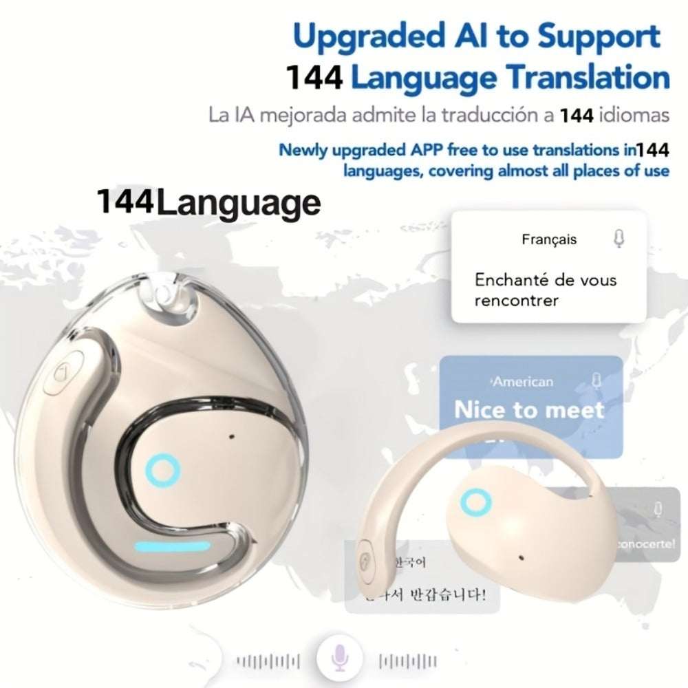 144-Language AI Real-Time Translation Earbuds, Two-Way Interpreter Earphones USB & Battery Rechargeable with Carrying Pouch