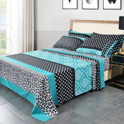 Bed Sheet Set Patchwork Microfiber in 4- or 6-Piece Configuration with 14-Inch Pocket and Three Colors