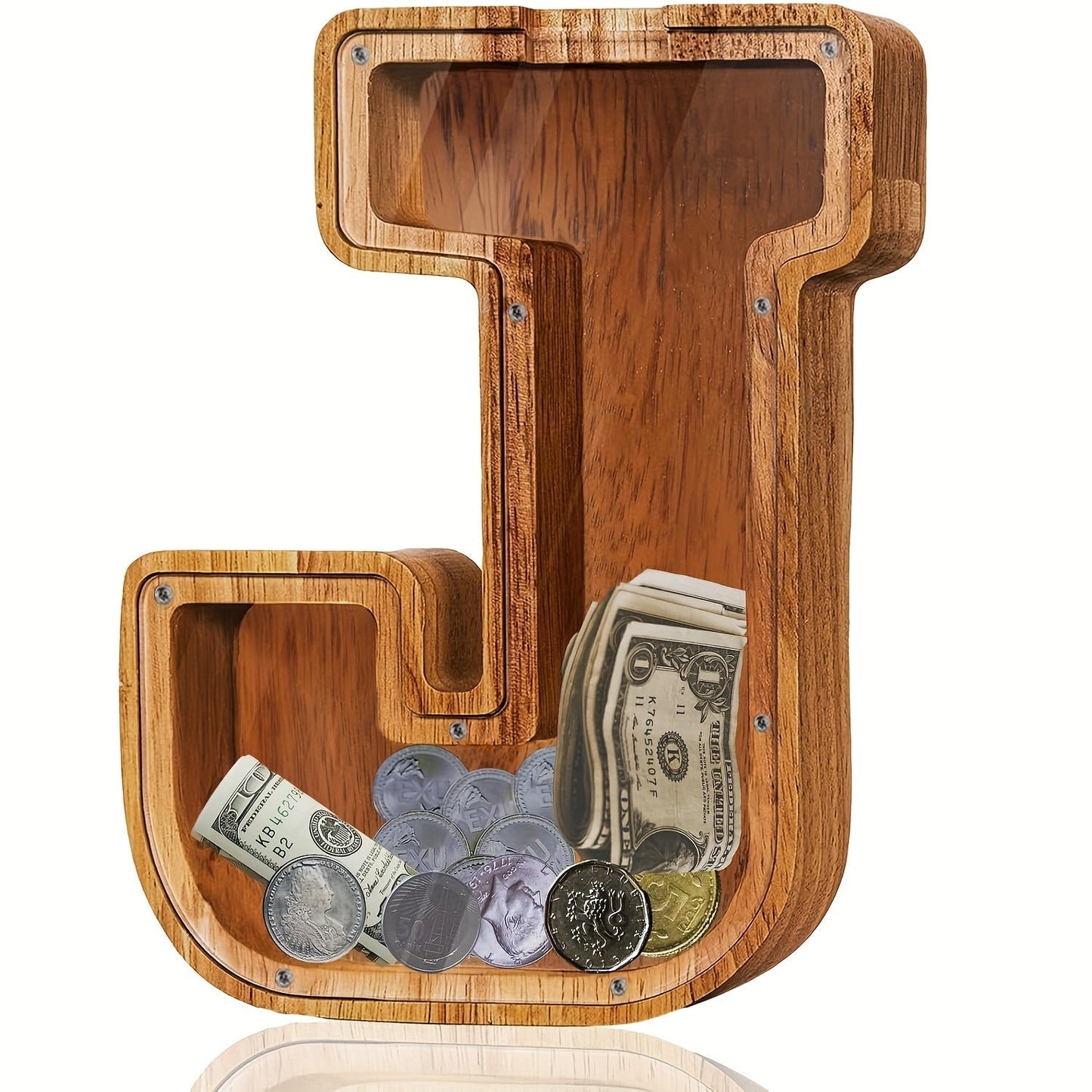 Personalized Wooden Piggy Bank for Kids – A-Z Alphabet Letter Initial Coin & Bill Savings Bank for Boys & Girls