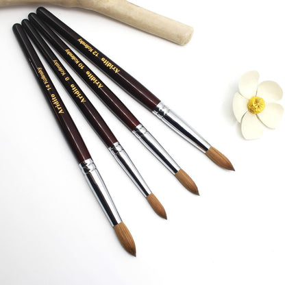 Kolinsky Acrylic Nail Brush Round Head Red Wine Wooden Handle – Professional Brush for Acrylic Extension Nail Art Sculpting & Manicure