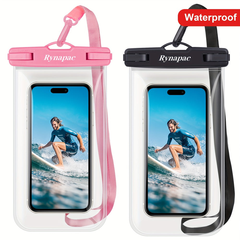 Glossy Phone Pouch 2 Pack for iPhone 16 15 14 Pro Max Samsung S24 S23, Swim Beach Boating Underwater Dry Case Bag with Secure Seal