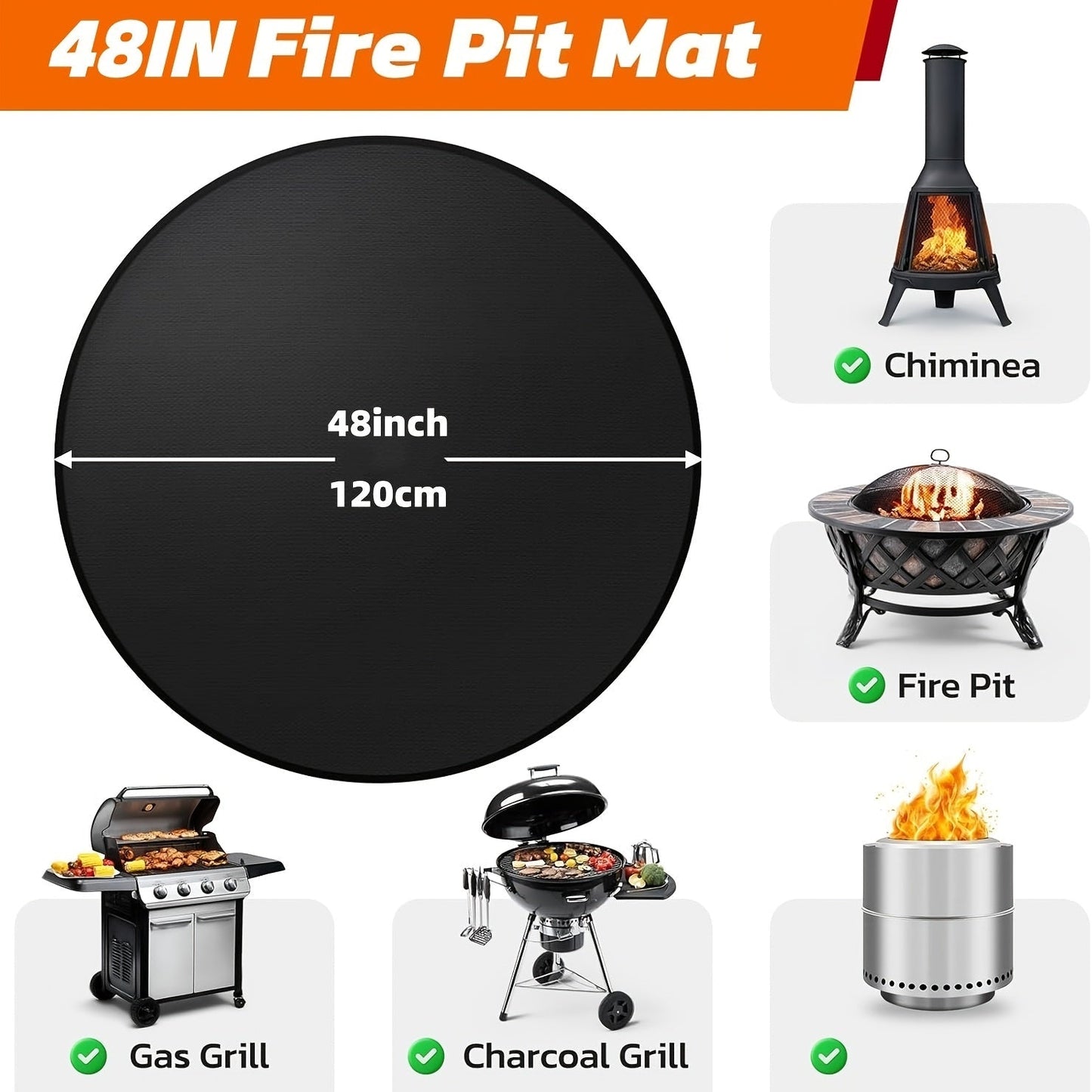 BBQ Grill Mat Fireproof & Heat Resistant - Double-Sided Fiberglass Grill Pad for Outdoor Grills, Fire Pits & Smokers