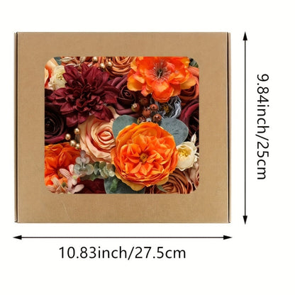 Artificial Flowers Foam Rose Bouquet with Orange, Wine Red and Blue Blooms plus Flexible Metal Stem