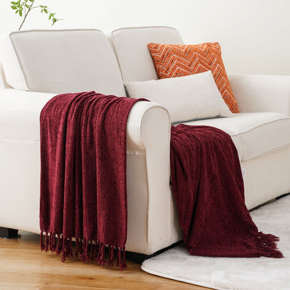 Chenille Fringe Throw Blanket, 180-200gsm Velvety Decorative Throw for Sofa & Couch, Home Decor, 50”×60”