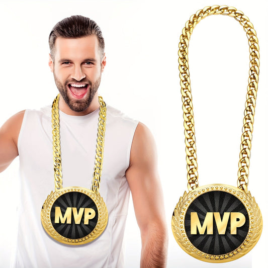 MVP Championship Turnover Chain Medal – 6 Inch Big Golden Champ Award Necklace for Baseball Basketball Football Soccer Softball Volleyball