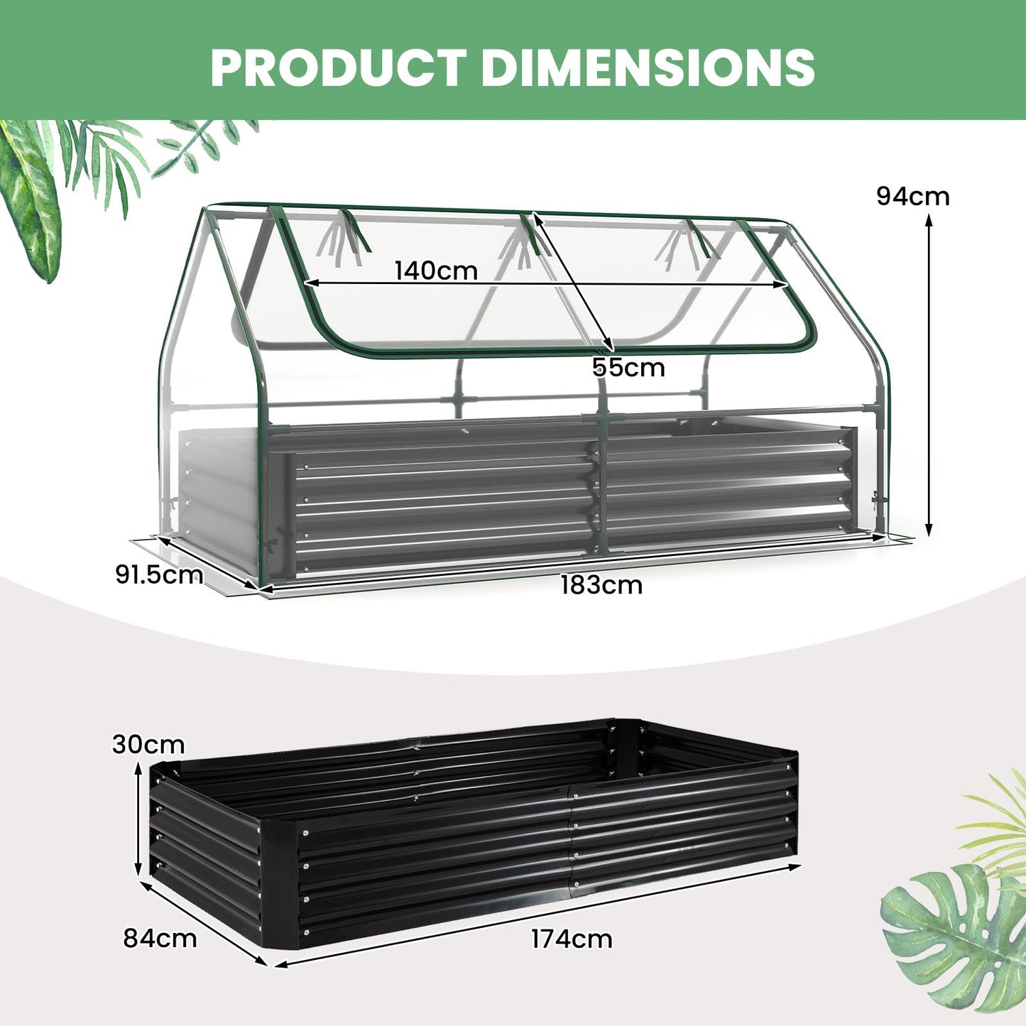 Raised Garden Bed with Greenhouse Cover 3-in-1 for Garden, Patio and Yard Use, with the Listed Configuration