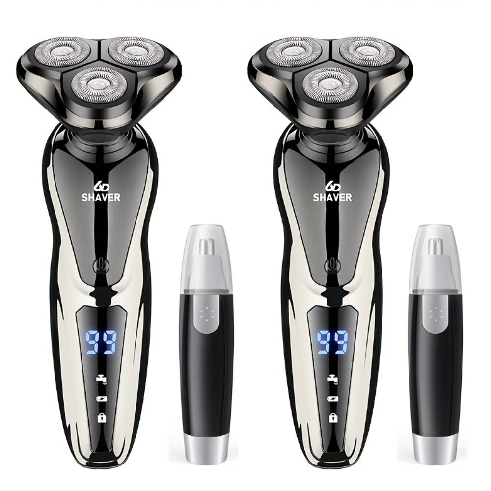 Electric Shaver 3D Floating Head with LED Battery Indicator, Rechargeable Power and Wet/Dry Use in 1- or 2-Pack